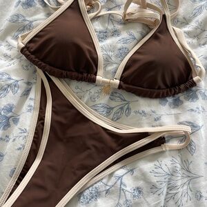Brown and Cream Bikini Set